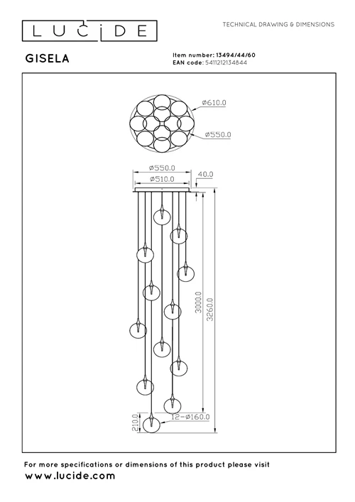 Lucide GISELA - Suspension - Ø 61 cm - LED Dim. - 12x3,5W 2700K - Transparent | Premium - technique
